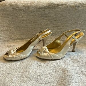 J.Crew ivory satin slingback pumps.